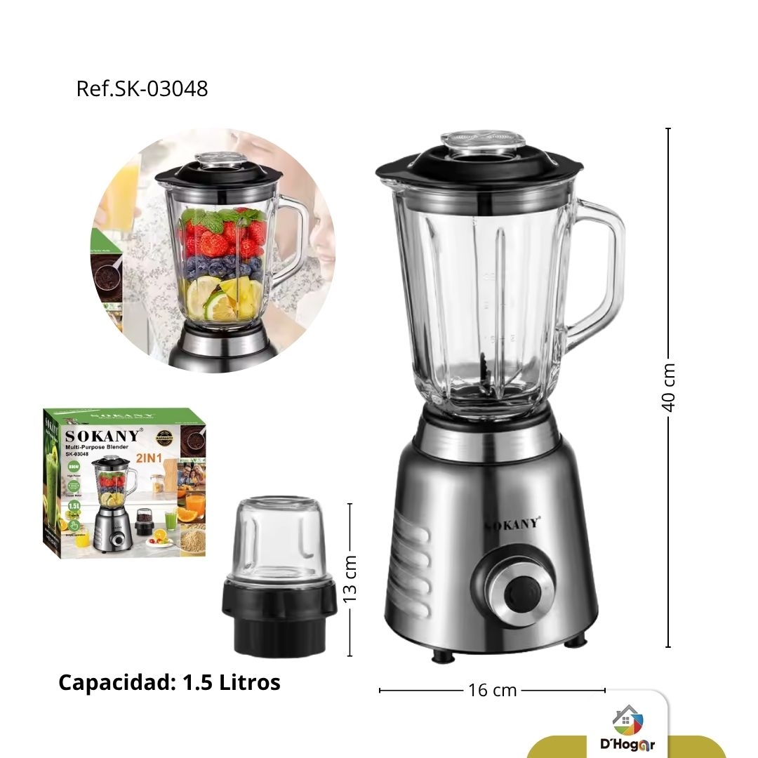 LICUADORA VASO VIDRIO , BASE ACERO INOXIDABLE  REF SK-03048