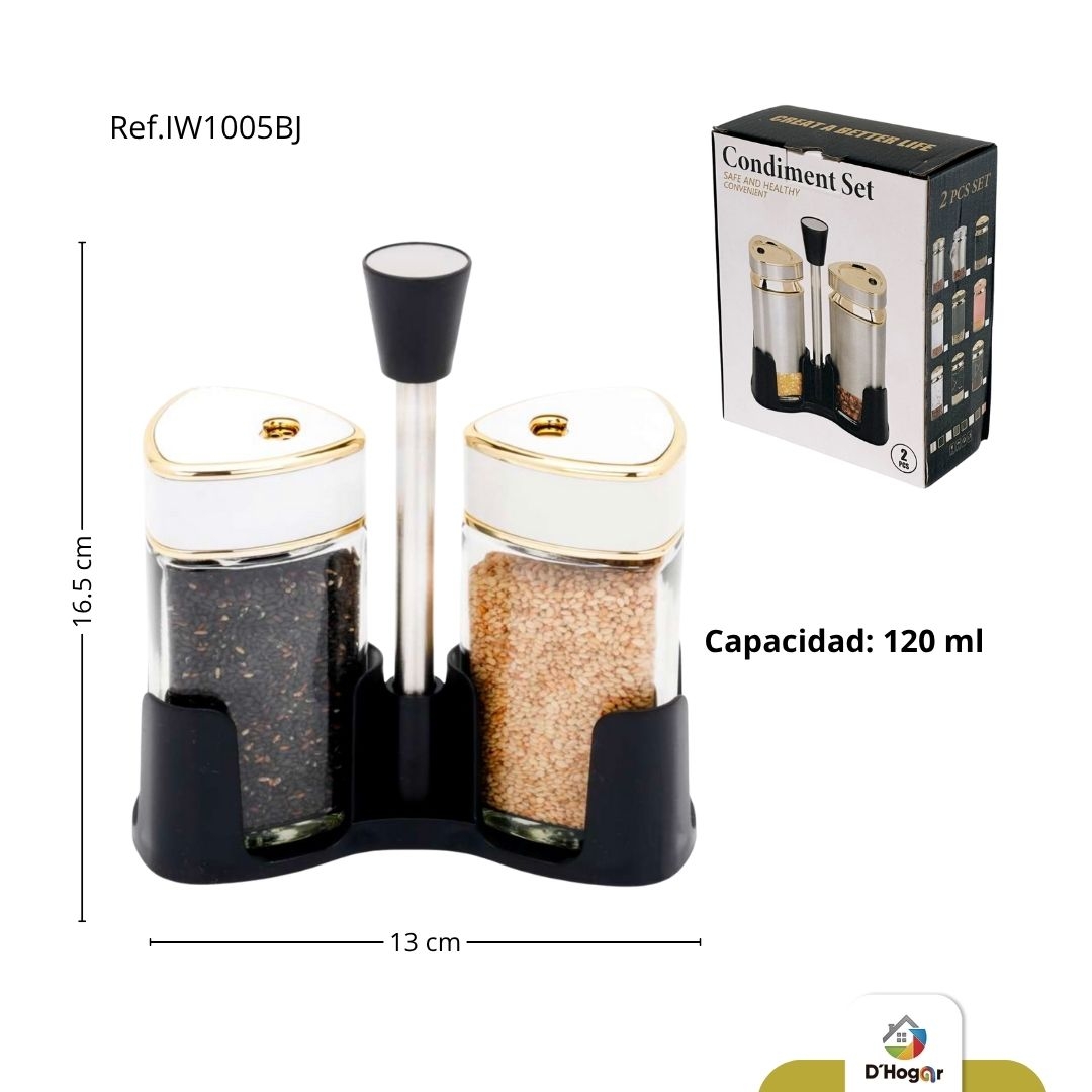 CONDIMENTERO VIDRIO,   SET X 2 CON BASE , 120ML REF IW1005BJ