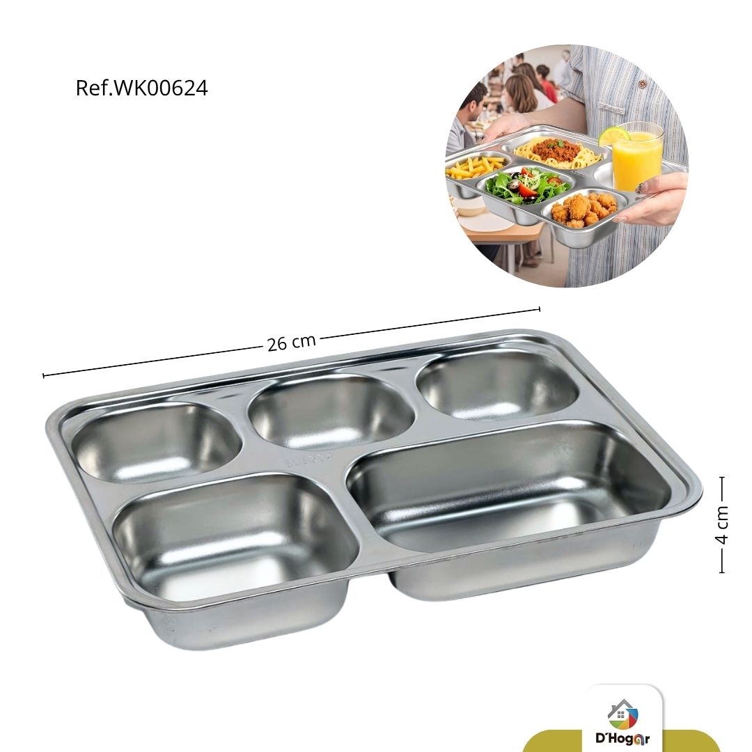 PLATO CUADRADO 5 DIVISIONES ,  ACERO INOXIDABLE 304 REF WK00624