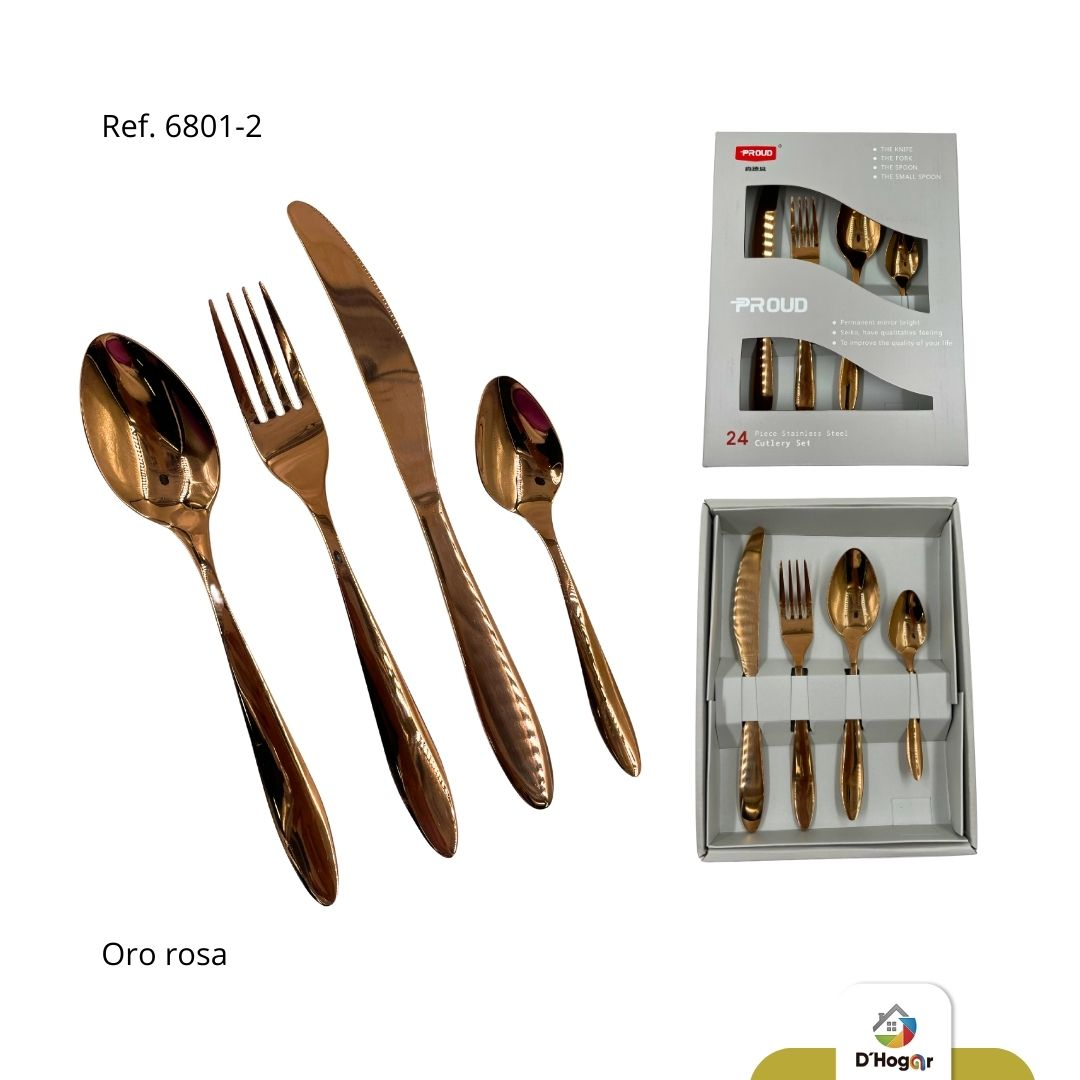 CUBIERTO JGO EN CAJA  6 PUESTOS ORO ROSA REF 6801-2