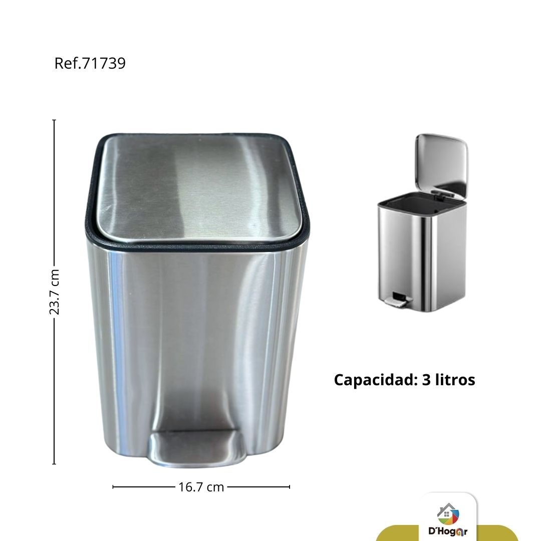 PAPELERA PEDAL PLATEADA, 3 LTS ACERO 410  REF 71739