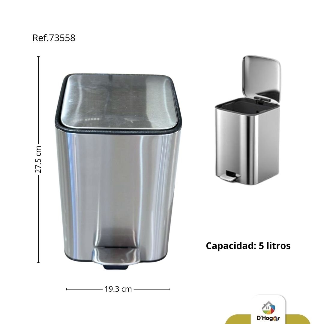 PAPELERA PEDAL PLATEADA , 5 LTS  ACERO 410  REF 73558
