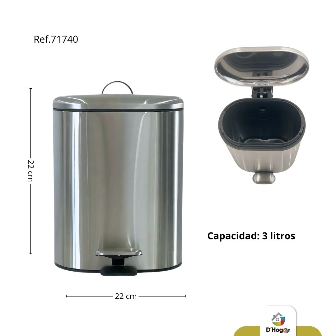 PAPELERA PEDAL PLATEADA  OVALADA 3 LTS  ACERO 410  REF 71740