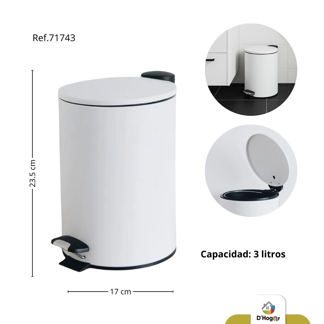 PAPELERA PEDAL BLANCA  , 3 LTS ACERO 410  REF 71743