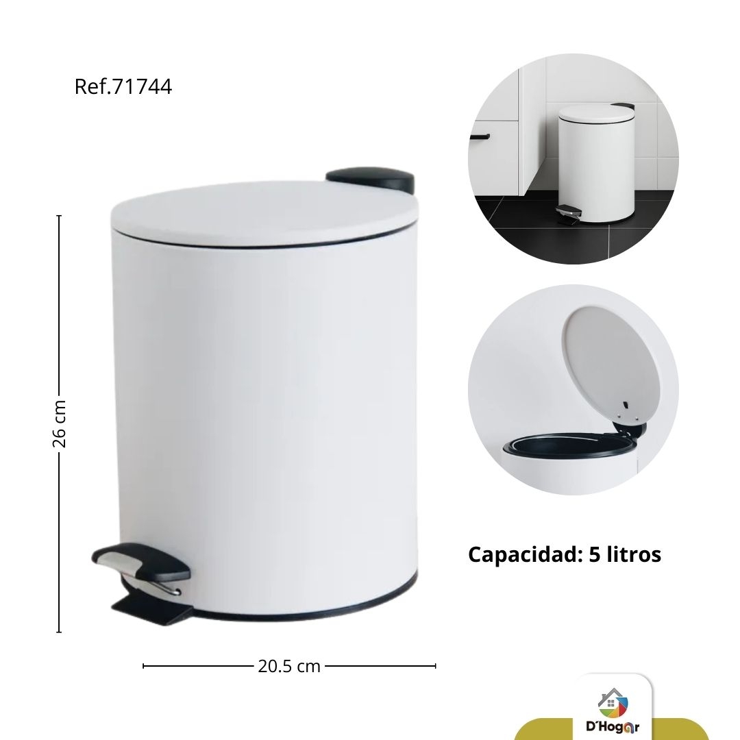 PAPELERA PEDAL  BLANCA , 5 LTS  ACERO 410 REF 71744