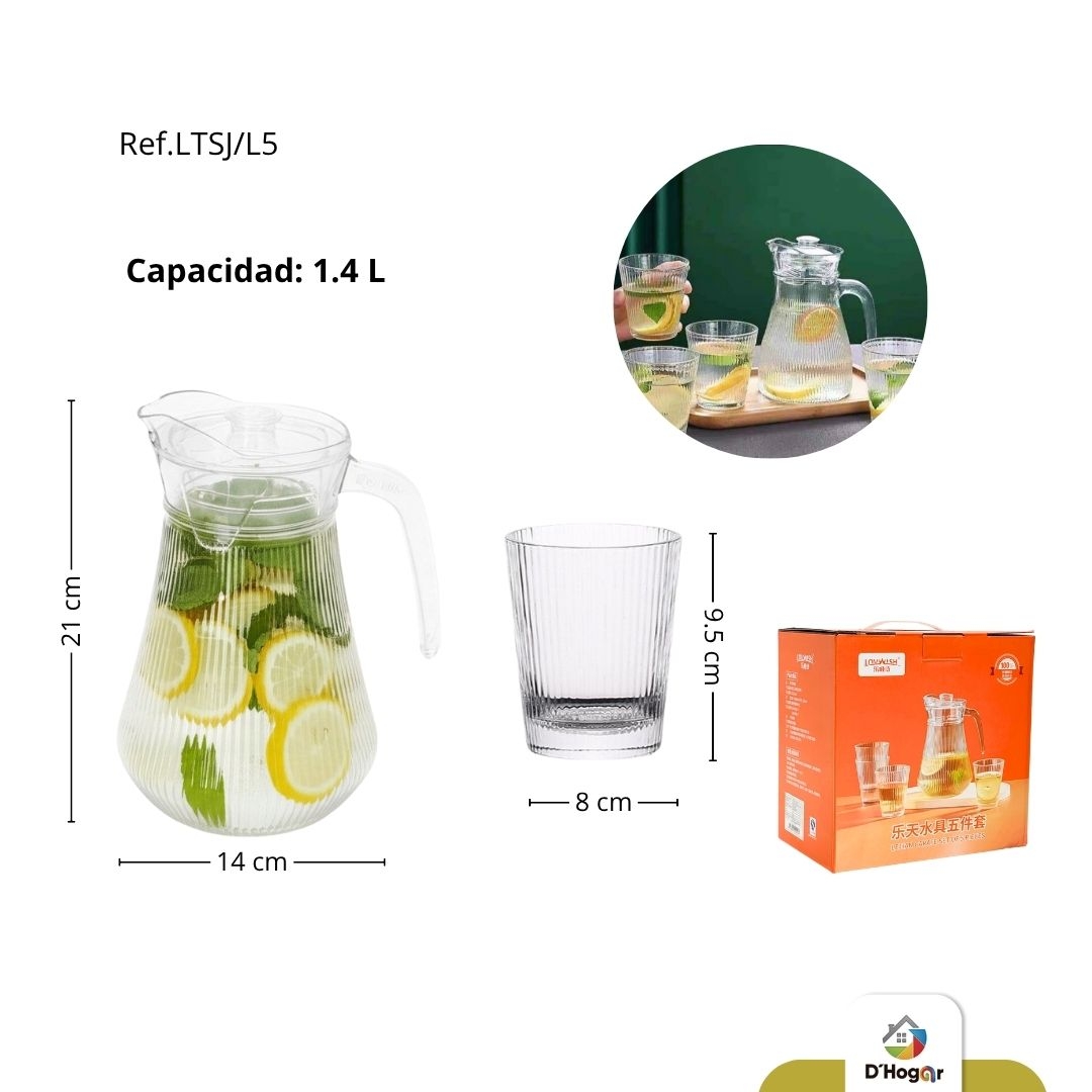 JARRA VIDRIO  CON VASOS REF LTSJ/L5