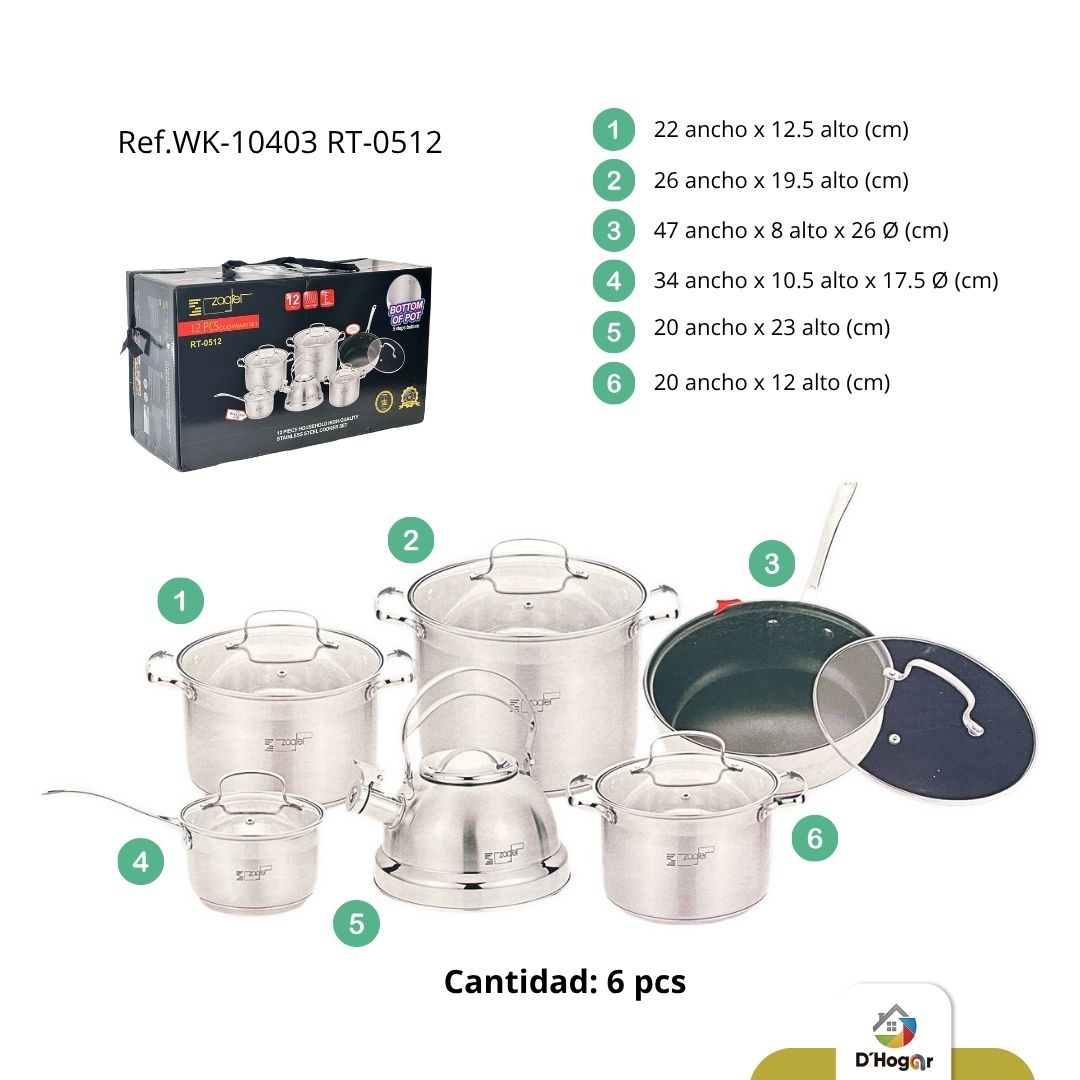 OLLA JUEGO CON TETERA 12 PZAS ACERO 201 REF  WK-10403 RT-0512