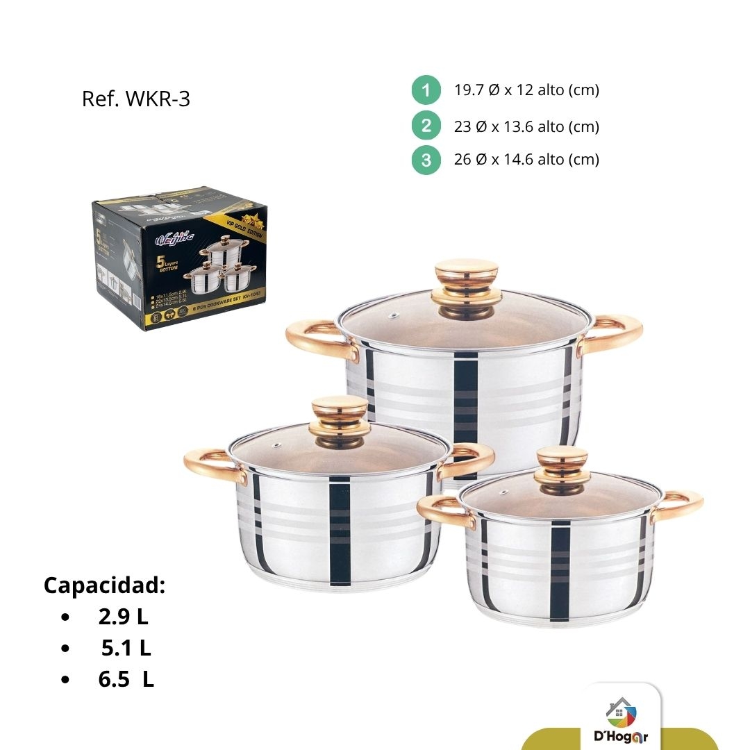 OLLA JUEGO, 6 PZAS ACERO 201 REF WKR-3