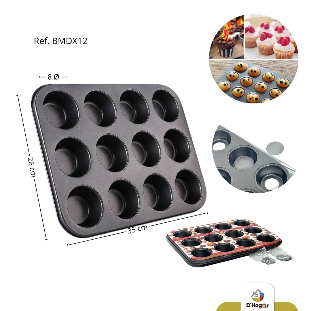 MOLDE  PARA CUPCAKES, X 12   36X24X3CM, REPOSTERIA, EN  HIERRO REF BMDX12