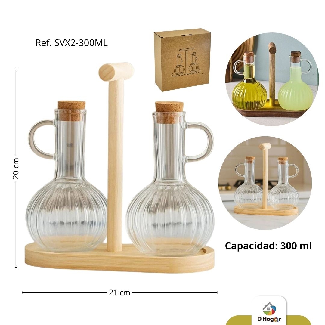 VINAJERA,BOROSILICATO ,BAMBU , SET CAPACIDAD: 300ML C/U,  REF SVX2-300ML