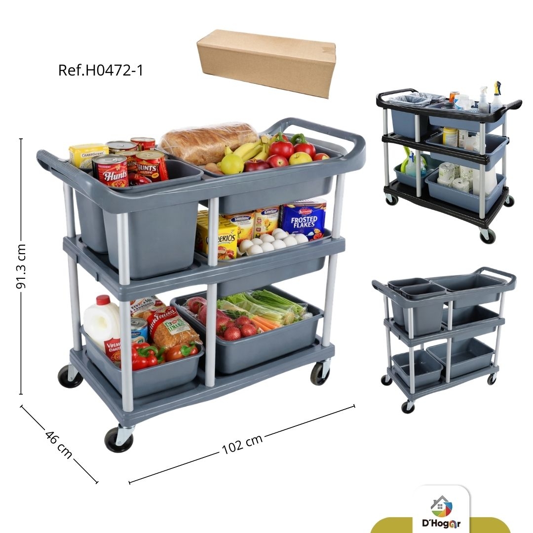 CARRO RECOLECTOR ,  ALMACENAMIENTO ,80*45*92.5CM, SON 6 C/ PLASTICO, ACERO REF H0472-1