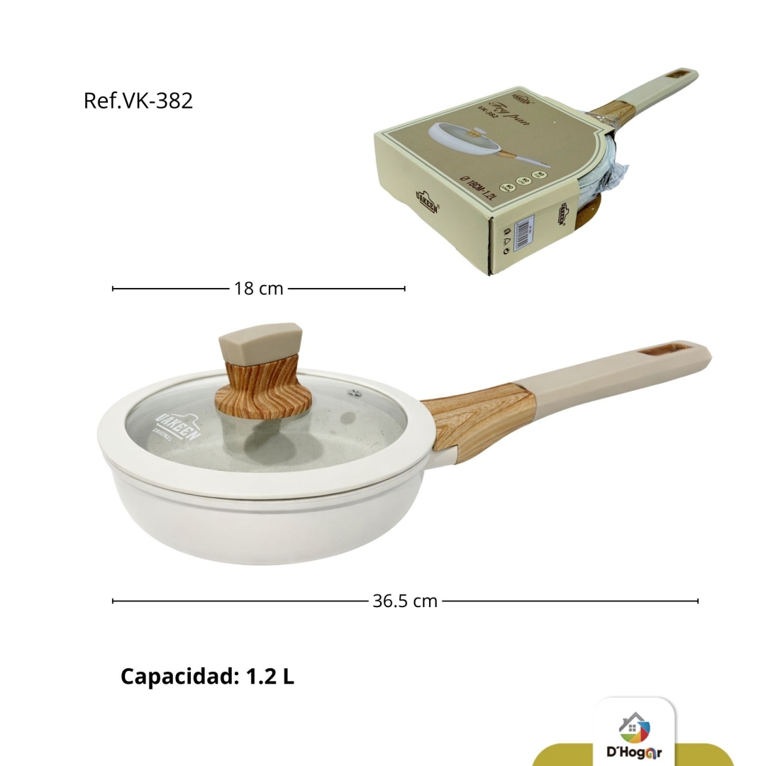 SARTEN CERAMICA ANTIADHERENTE  C/TAPA 18 CMS 1,2 LTS, ALUMINIO REF VK-382