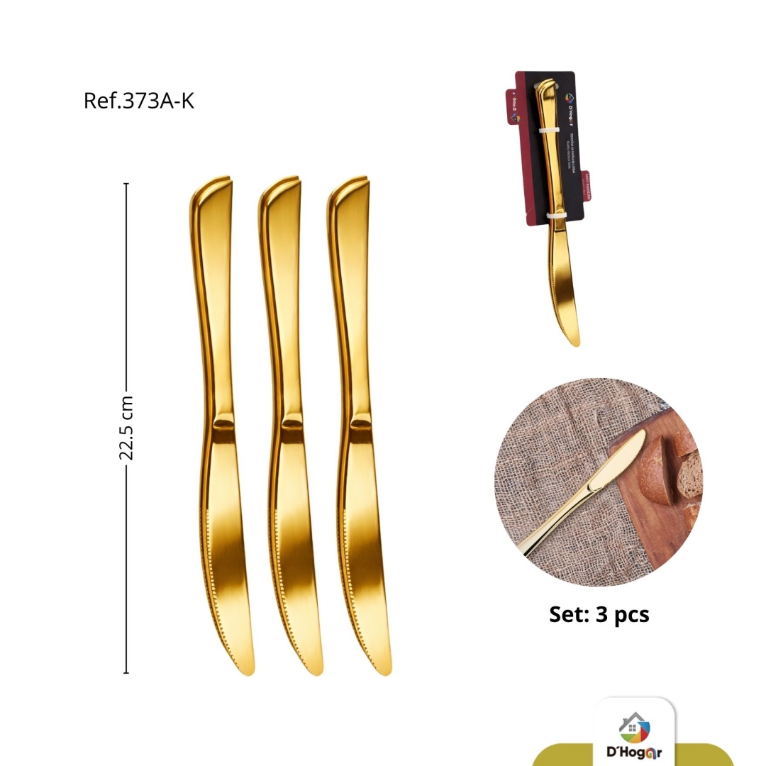 CUCHILLO  DORADO X 3 PIEZAS REF 373A-K