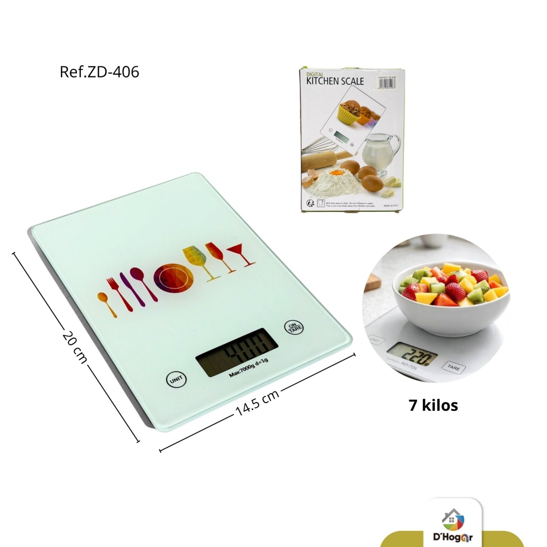 GRAMERA EN VIDRIO   7 KILOS  BATERIAS AAA REF ZD-406