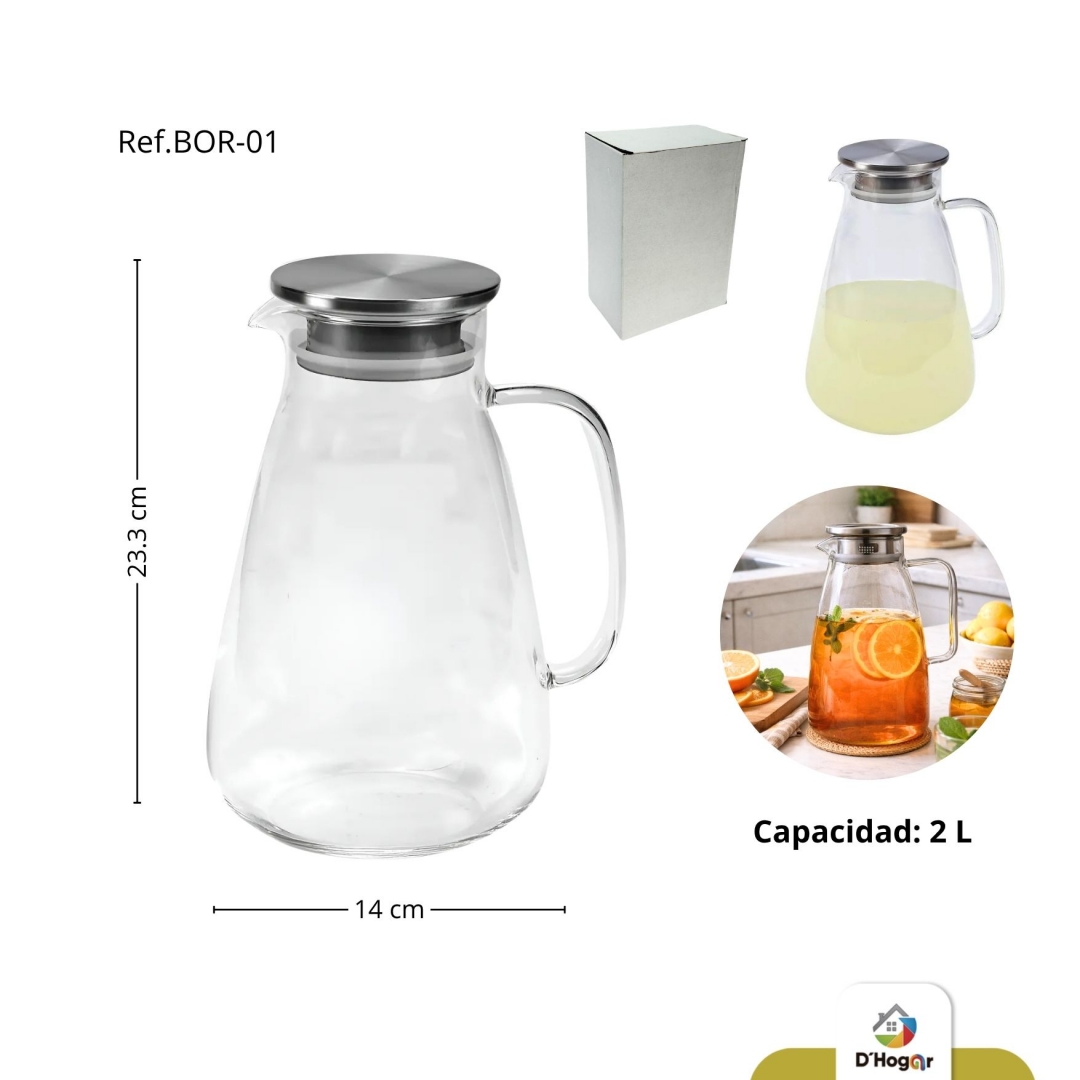 JARRA BOROSILICATO  2 LTS   TAPA ACERO REF BOR-01 