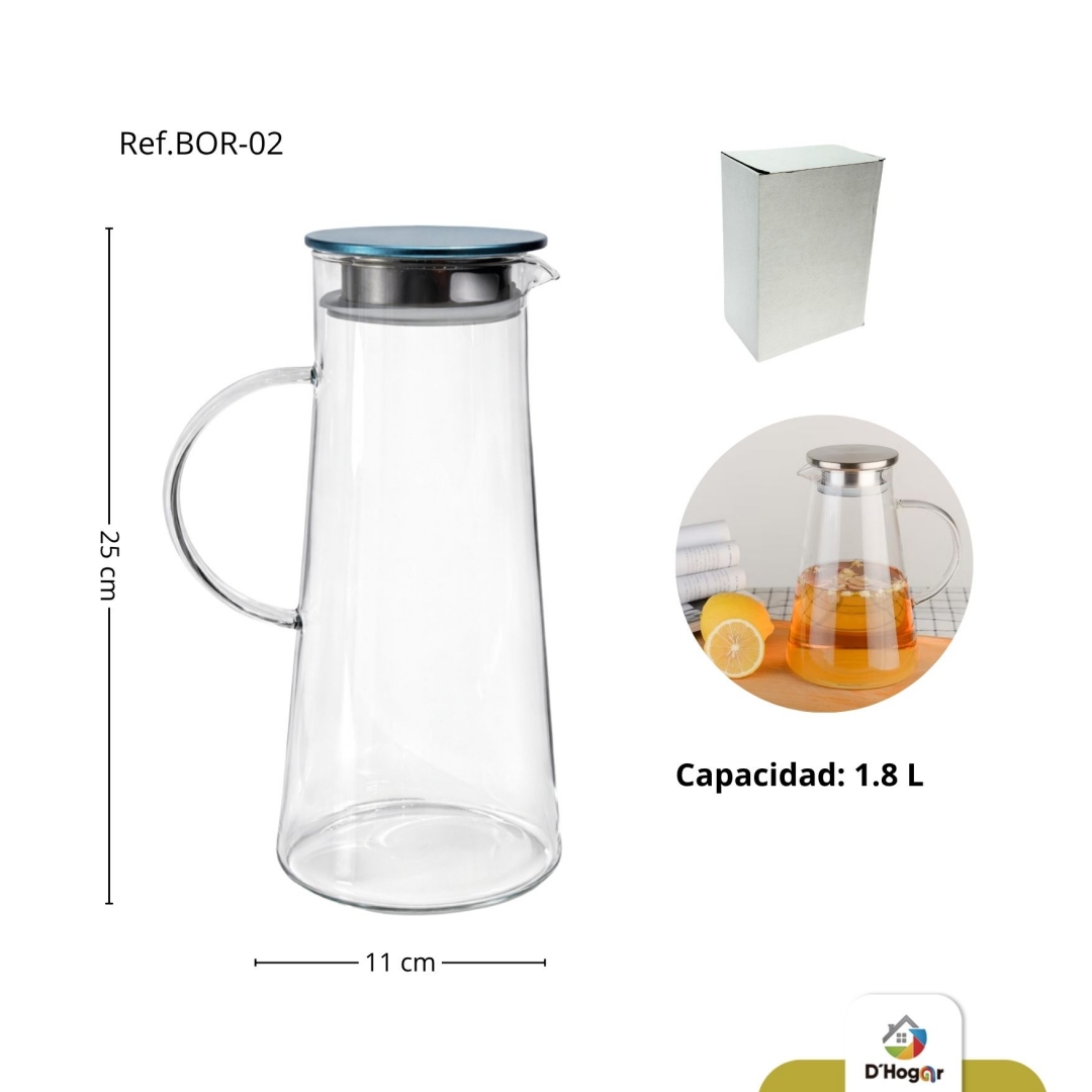 JARRA BOROSILICATO  1,8 LTS  TAPA ACERO REF BOR-02