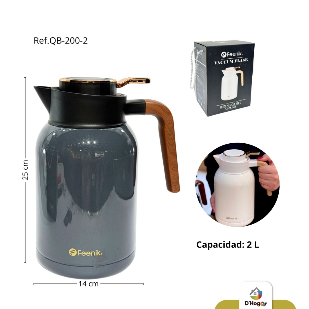 TERMO 2 LITROS, CONSERVA CALOR  6 HORAS ,  ACERO 304 REF QB-200-2 