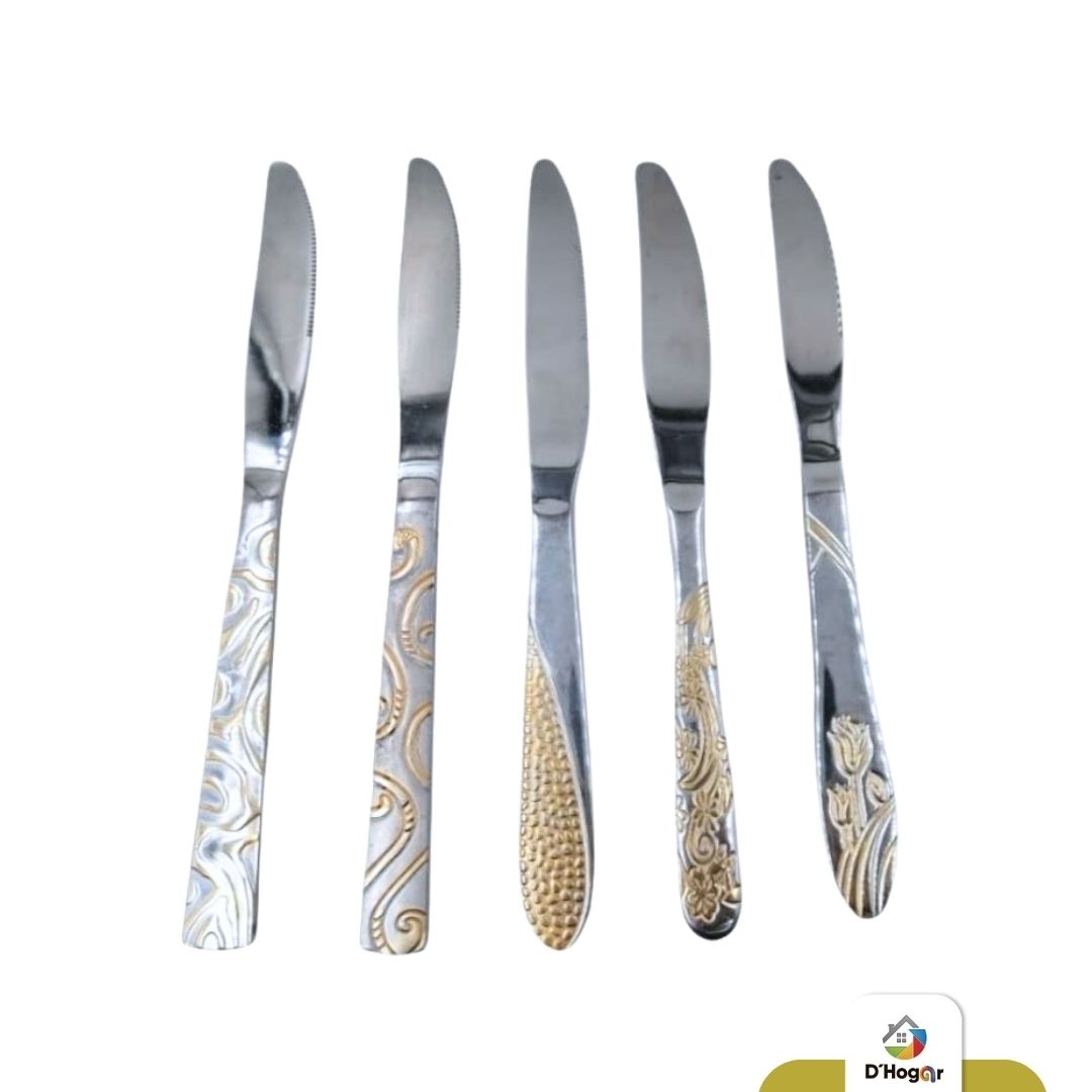 CUCHILLO DE MESA FINO DORADO- PLATEADO
