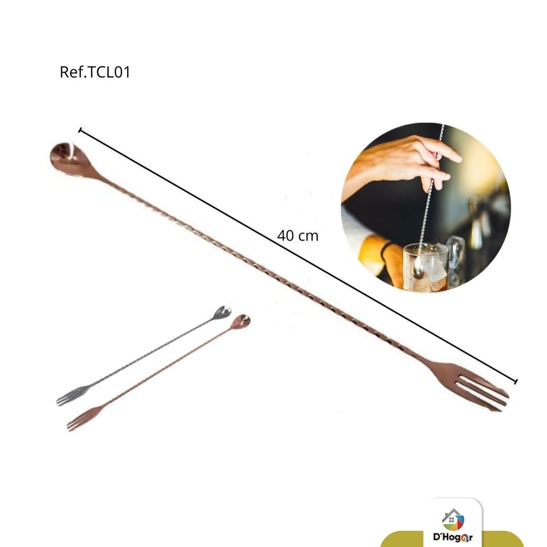 TENEDORE C/CUCHARA COCTELERA 40CM ORO ROSA REF TCL01