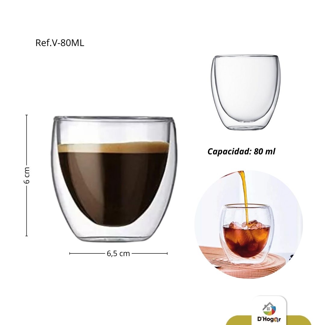 VASO DOBLE PARED BOROSILICATO REF V-80ML