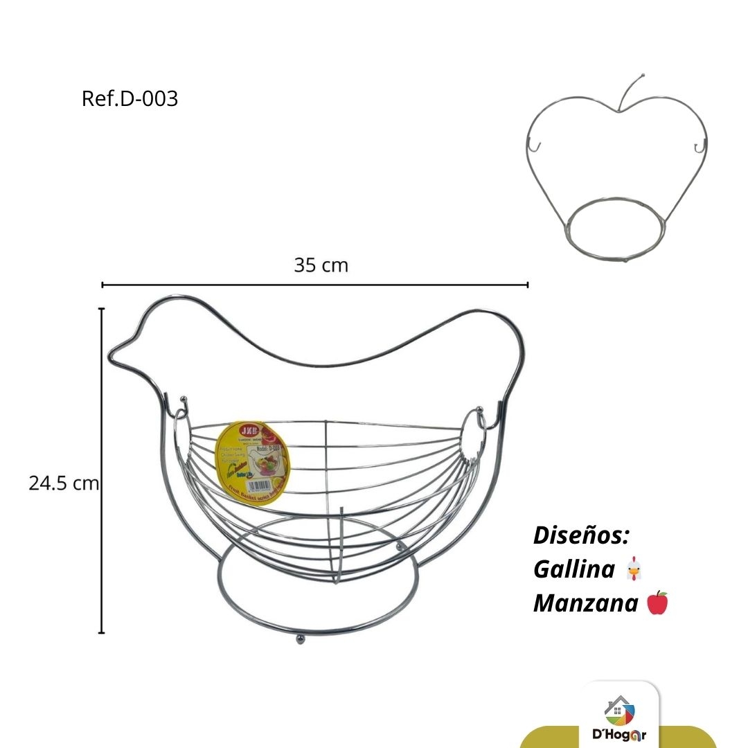 CANASTA PARA HUEVO GALLINA  Y MANZANA D-003 35X24.5X22.5CM HIERRO