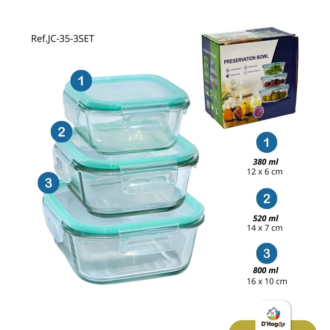REFRACTARIAS CUAD  C/T PLAST SET X3 320ML-520ML-800ML PCS REF JC-35-3SET