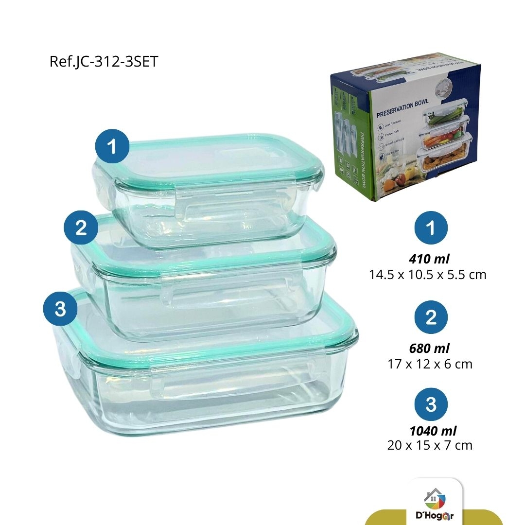 REFRACTARIAS  RECT   C/T PLASTICA   SET X3 370ML-640ML-1040MLPCS REF JC-312-3SET