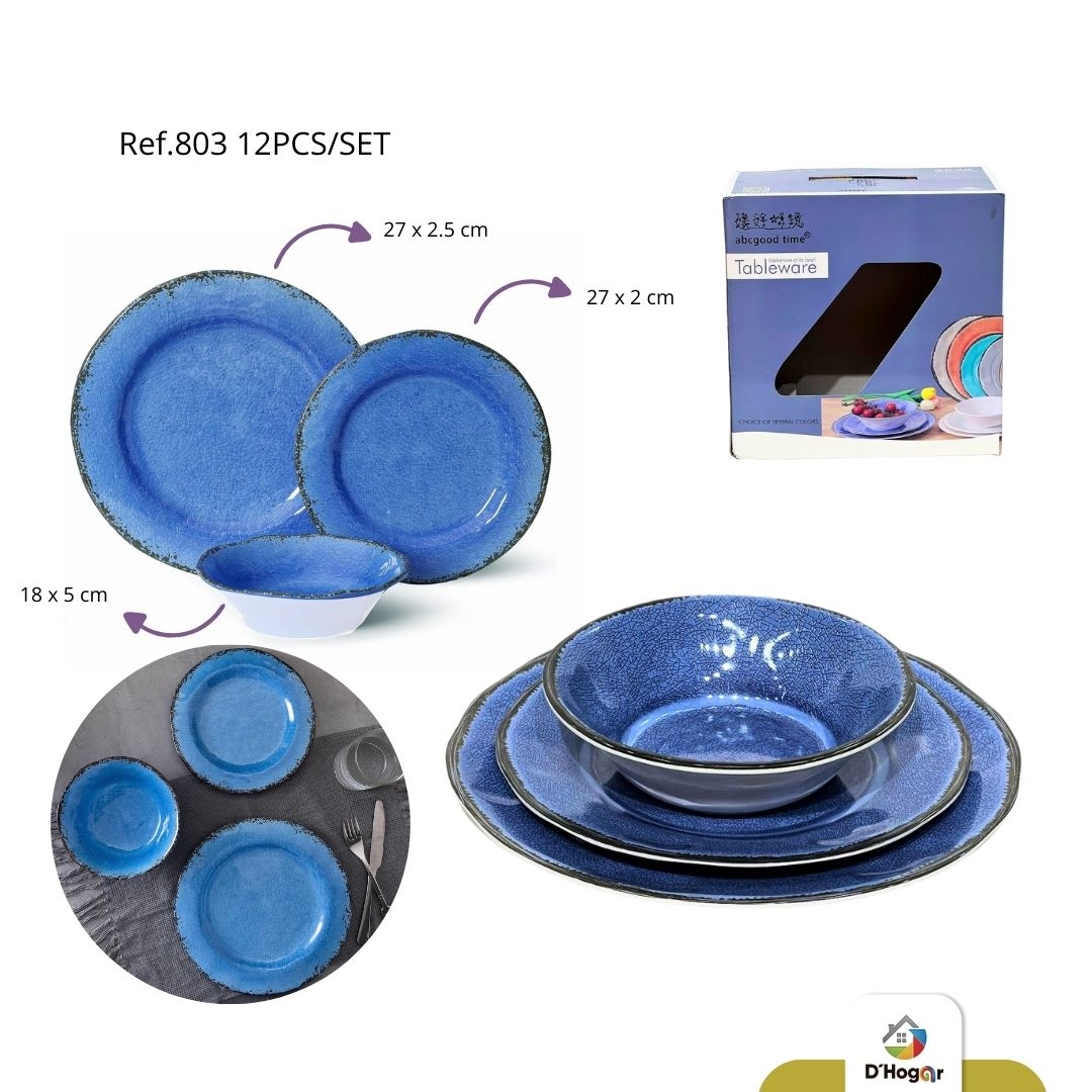 VAJILLA MELAMINA UNICOLOR SET X12 REF 803 12PCS/SET