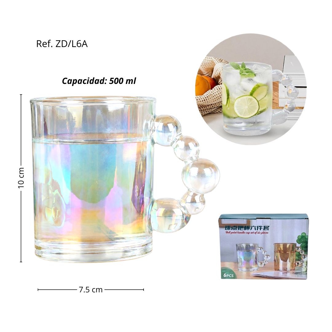 VASO VIDRIO COLOR TRASLUCIDO  SET X 6 UND 500 ML  REF ZD/L6A, ZD/L6