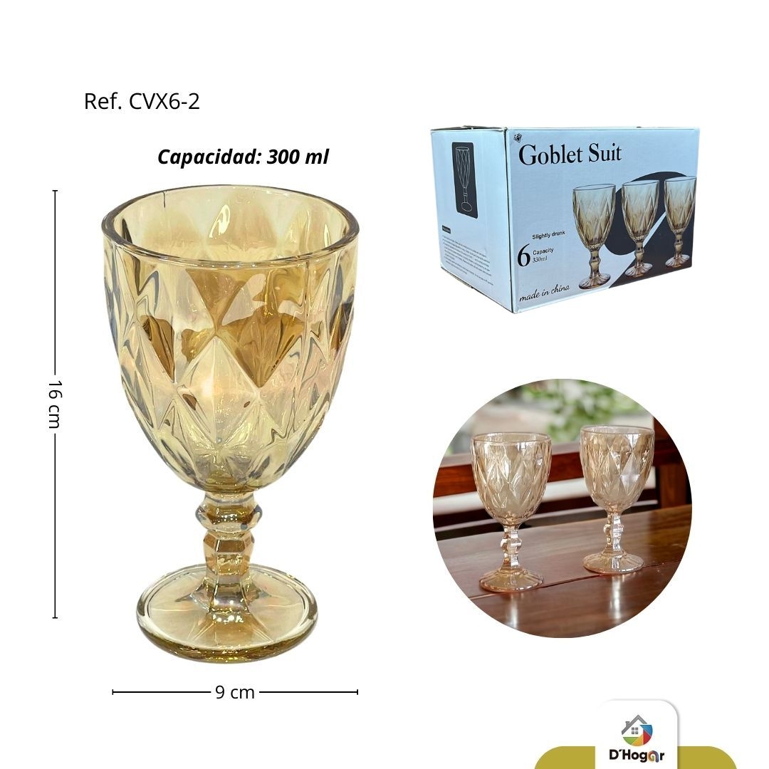 COPA DE VIDRIO SET X 6 DORADO 300ML REF  CVX6-2