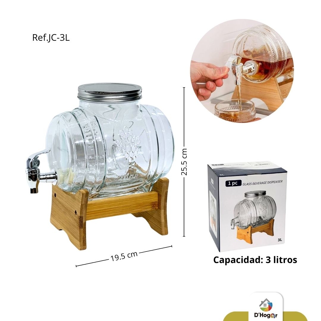 DISPENSADOR BARRIL EN VIDRIO 3 LTS REF JC-3L