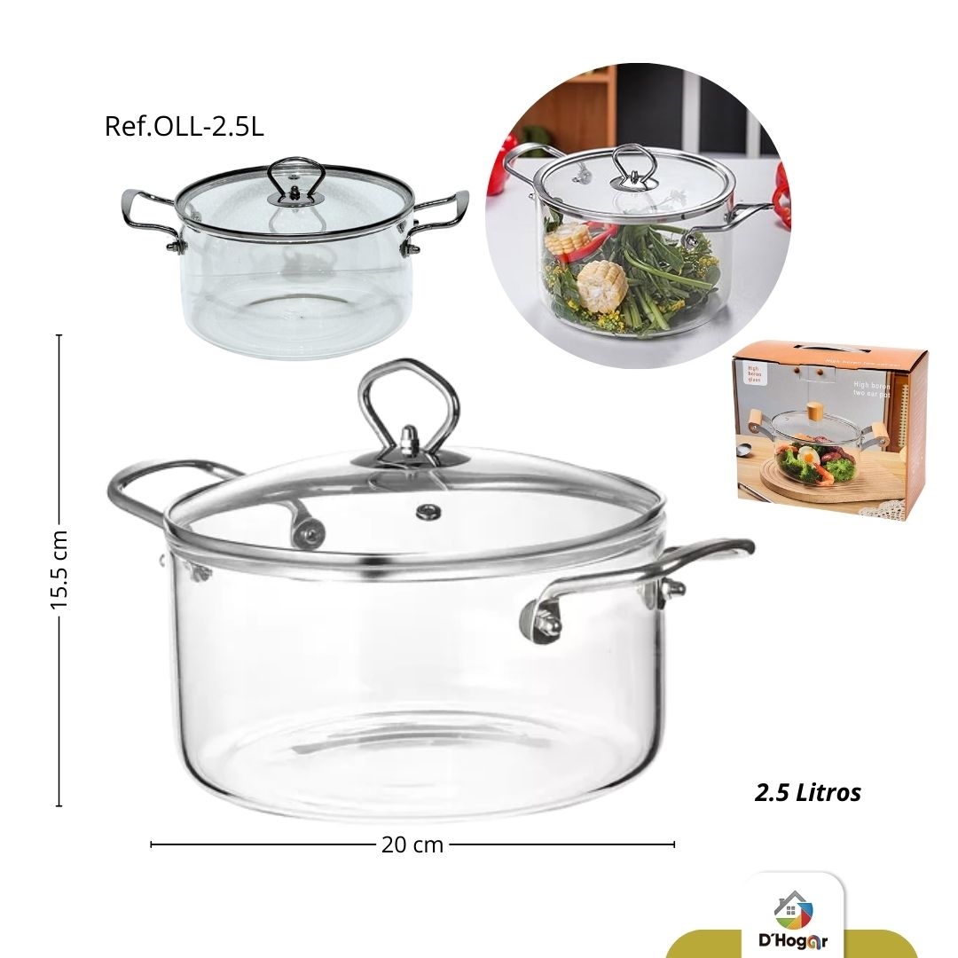 OLLA C/TAPA , BOROSILICATO 2,5 LTS REF OLL-2.5L