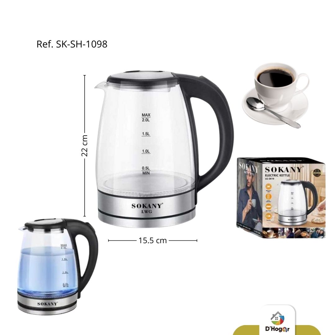 HERVIDOR DE AGUA ELECTRICO 110V VASO VIDRIO , SOKANY. REF SK-SH-1098