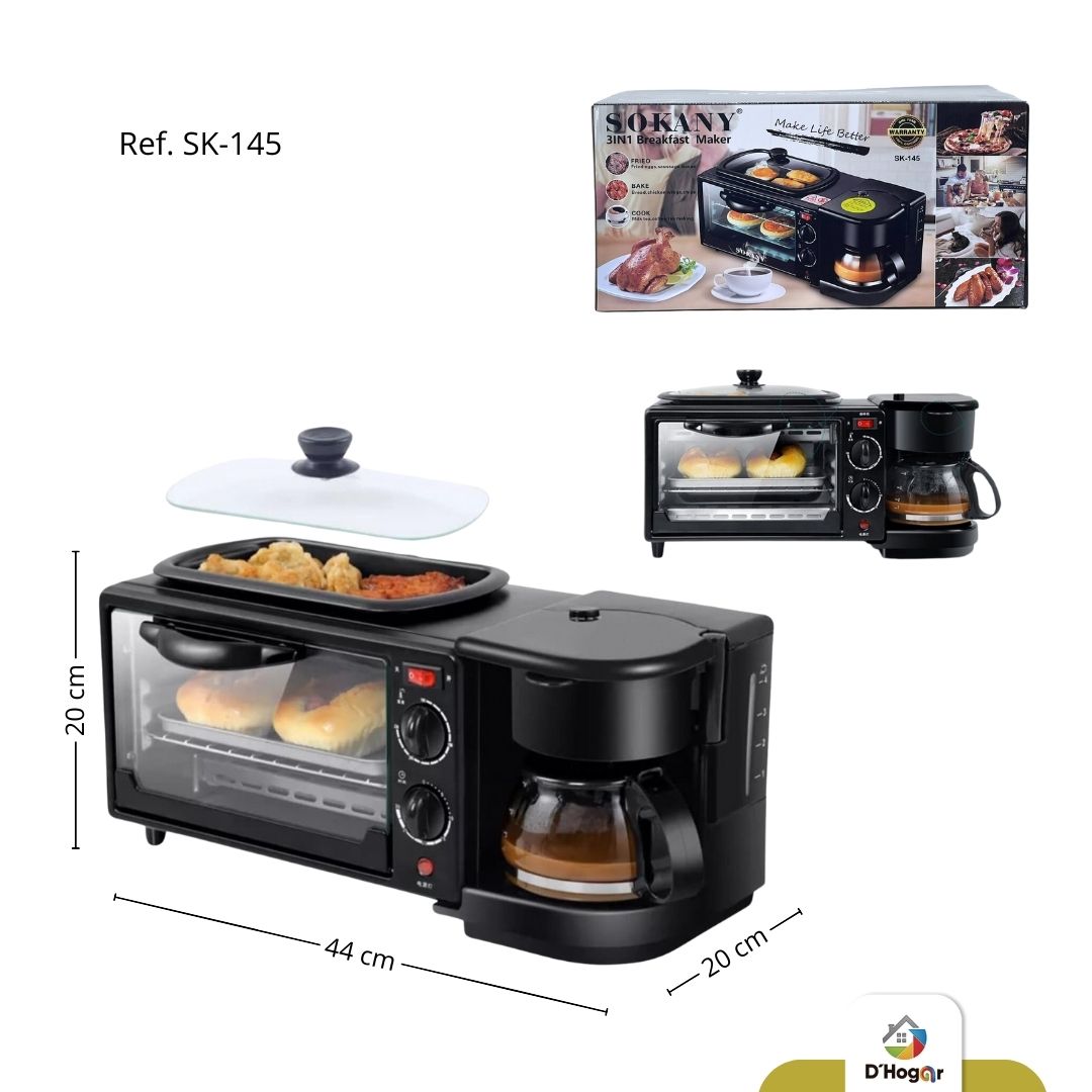 HORNO 3 FUNCIONES SOKANY, ASADOR, CAFETERA, HORNO ELECTRICO 110V REF SK-145