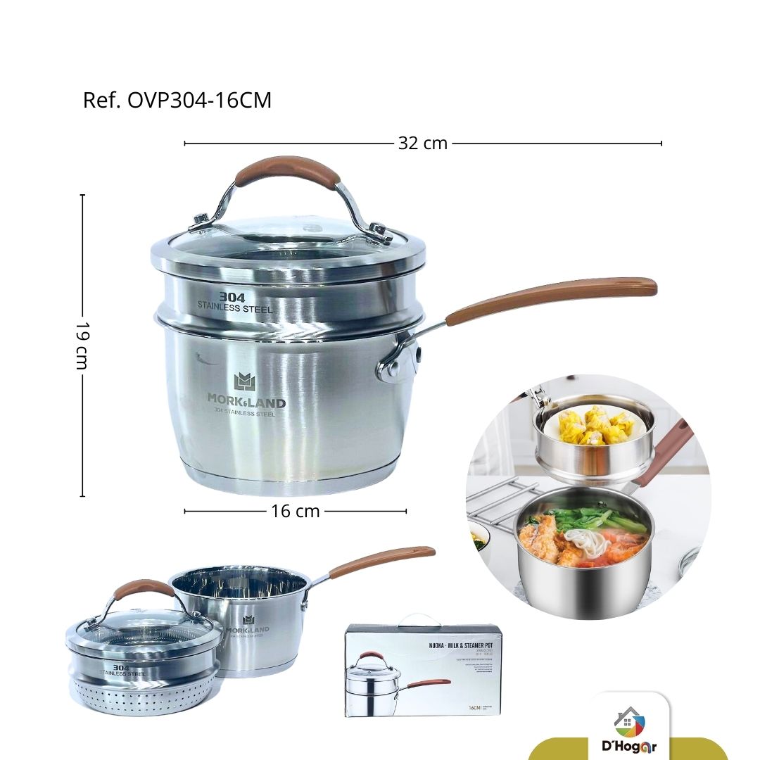 OLLA VAPORIZADOR  CON TAPA 16CM ACERO 304 REF OVP304-16CM, ML-A3-1316