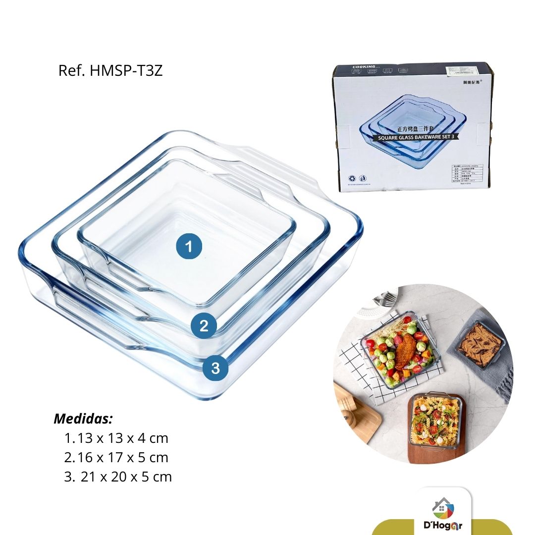 REFRACTARIA SET  X 3 DE  400ML, 800ML,1300ML SIN TAPA  REF HMSP-T3Z