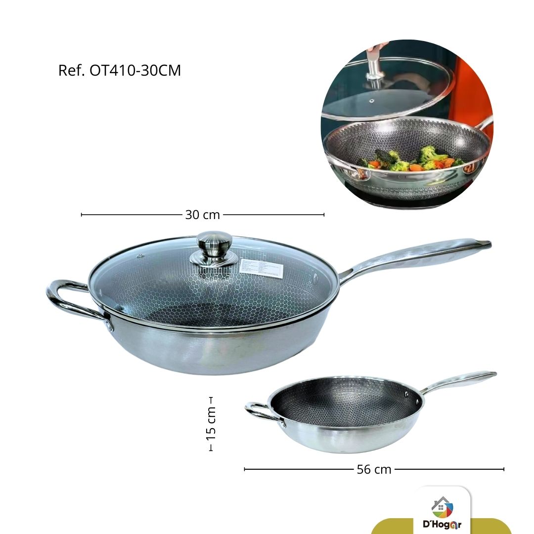 SARTEN 30CM ACERO 410 TEFLON  REF OT410-30CM