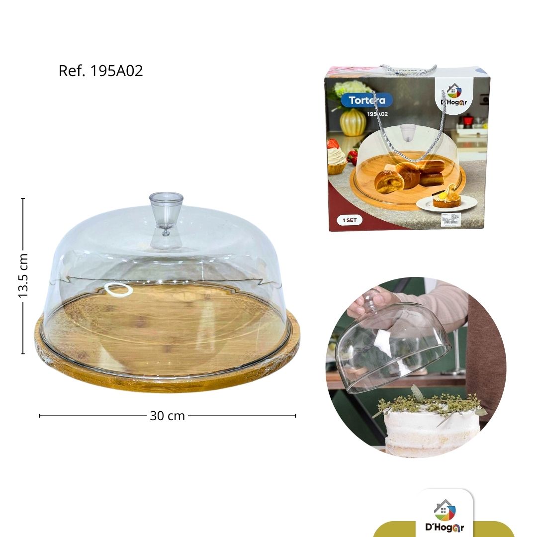 TORTERA REDONDA 30CM, TAPA PET, BASE BAMBU, GROSOR TABLA 1.2CM REF 195A02