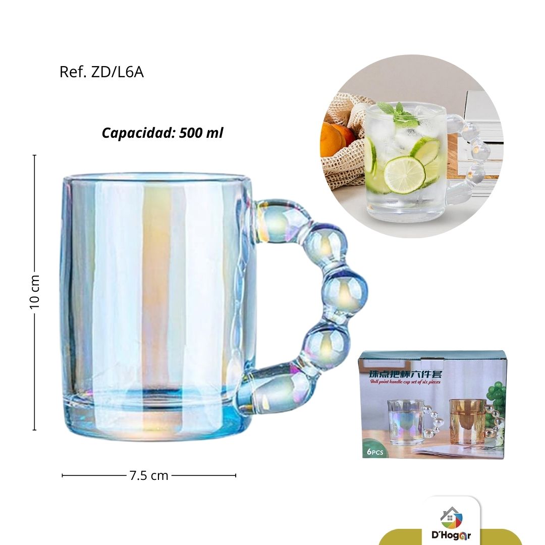 VASO VIDRIO COLOR TRASLUCIDO  SET X 6 UND 500 ML  REF ZD/L6A, ZD/L6
