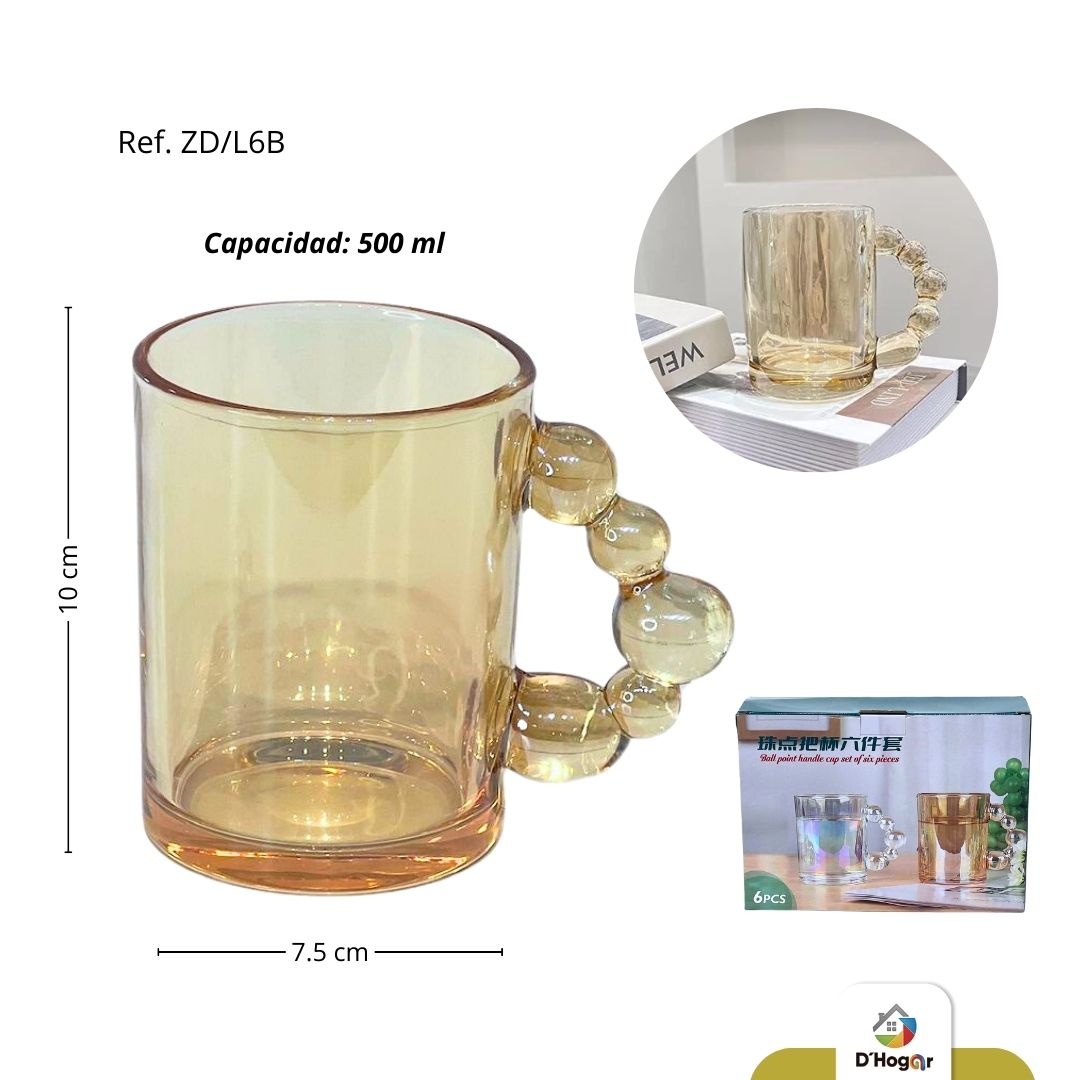 VASO VIDRIO COLOR TRASLUCICO  SET X 6 UND 500 ML  REF ZD/L6B