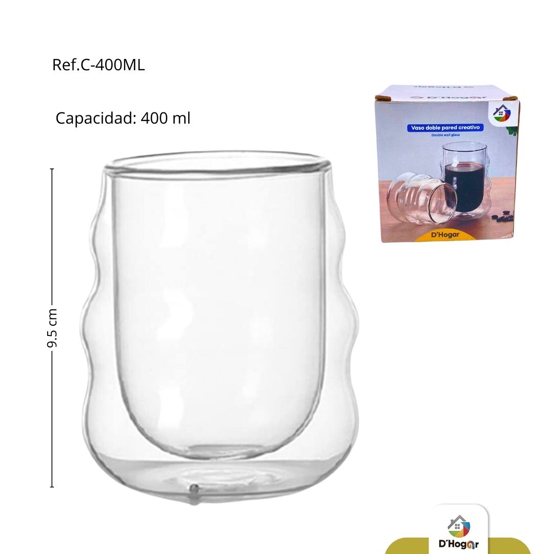 VASO DOBLE PARED BOROSILICATO 200ML REF C-400ML 